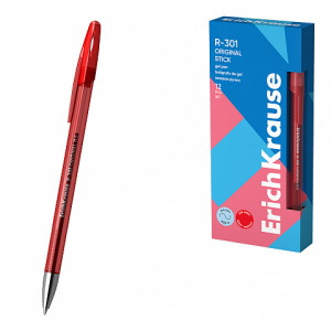 Ручка гелевая ErichKrause® R-301 Original Gel Stick 0.5, цвет чернил красный (в коробке по 12 шт.)