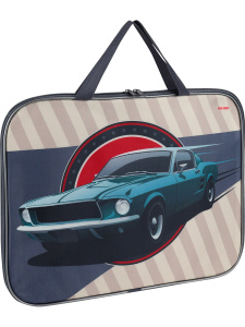 Папка детская А4 ЗЕЛЁНЫЙ АВТОМОБИЛЬ (П-5221) с ручками, на молнии, печать на ткани