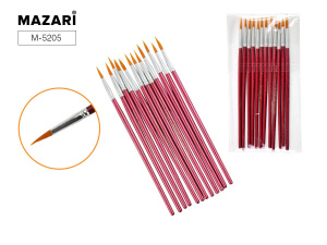 Кисть художественная, синтетика, №12, круглая, ручка обжимная деревянная, цветная, ОПП-упаковка