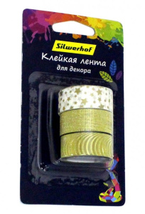 Клейкая лента декоративная Silwerhof Золотые звезды 899111 ассорти шир.15мм бумага/полипропилен (упа