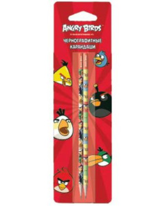 Карандаш чернографитный Hatber Angry Birds 2 шт заточ., в блистере с европодвесом