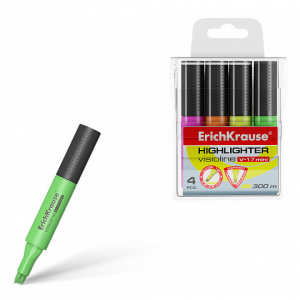 Текстмаркер ErichKrause® Visioline V-17 Mini, цвет чернил: желтый, зеленый, розовый, оранжевый (в фу
