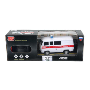 Машина р/у УАЗ 452 СКОРАЯ ПОМОЩЬ, 18 см, свет, бел, кор. Технопарк в кор.2*24шт