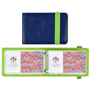 Визитница арт.45292/30 /ЗМЕЯ/ СИНИЙ+ПВХ-САЛАТОВ. (110х80 мм, 12 односторонних ПВХ-карманов на клепка