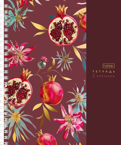 Тетрадь 96л А5ф обложка с карманом клетка перфорация на отрыв на гребне-Golden fruits_garnet