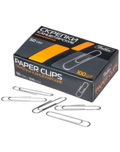 Скрепки канцелярские Hatber никелированные круглые 50мм 100шт. в картонной коробке