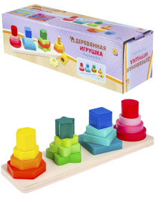 Деревянная игрушка. Пирамидка /ЛОГИКА/ (4 шт.) (в коробке) (арт. ИД-6136)