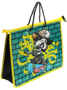 Папка детская на шнурке А4 СКЕЛЕТ-СКЕЙТЕР-1 (П-1090) печать на ткани