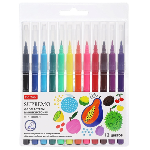 Фломастеры Hatber миникисть 12 цв. -Supremo-  в блистере с европодвесом