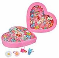 Набор детских колечек (звери и цветочки) 36 шт в коробке в виде сердечка