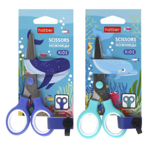 Ножницы Детские 13см  Hatber-Подводный мир-  ассорти,  в инд.упак.с европодвесом
