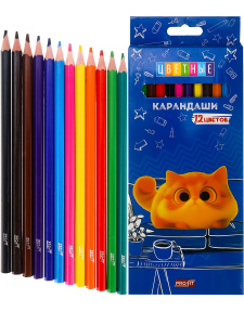 TM /Profit/Карандаши цв пл.2М,набор,гекс.12цв. КОТЕНОК МЯУ (КЦ-2621) гриф.d=2,8мм,в к/к, кр 24