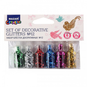 Набор блёсток декоративных № 12, 6 цветов х 2 г, стеклянная колба / ОПП-упаковка