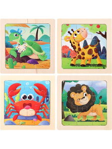 Деревянная игрушка. Пазл-рамка /Животные, подводные жители/ (11x11 см, 4 шт. в наборе) (арт.ИД-0214)