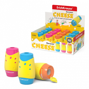 Пластиковая точилка ErichKrause® Cheese, два отверстия с контейнером, цвет корпуса ассорти (в коробк