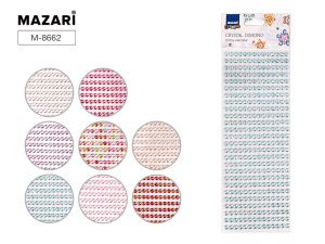 Стразы-наклейки акриловые АССОРТИ-11, 22*9,5 см, 8 дизайнов, ОПП-упаковка с европодвесом