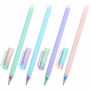 Ручка стираемая гелевая ЮНЛАНДИЯ /Лимонад/, СИНЯЯ, прорезиненный корпус ассорти, узел 0,5 мм, линия 