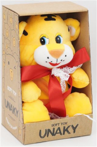 Мягкая игрушка в маленькой подарочной коробке Тигрёнок Кексик, 20/26 см, с красным атласным узким ба