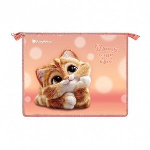 Папка д/тетрадей 1 отд. А5 Schoolformat МЕЧТАТЕЛЬНЫЕ КОТЯТА персик. 230х195х50 мм молния сверху плас