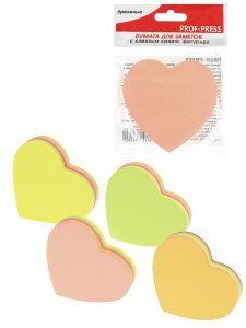 Бумага для заметок с клеевым краем СЕРДЕЧКО (ЗБ-4589) 5 цветов, неон., 100л, кратно 12