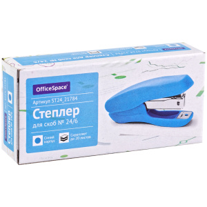 Степлер №24 OfficeSpace до 20л., пластиковый корпус, синий ST24_21784 (10702070/120525/5158303/7, Ки