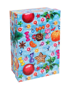 Одинарная прямоугольная коробка Новогодняя атмосфера 19*12*7,5 см НК-0571