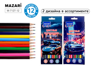 Карандаши цветные деревянные МАШИНКИ, 12 цв., шестигранный корпус, d грифеля=2,8 мм, 2 дизайна в асс
