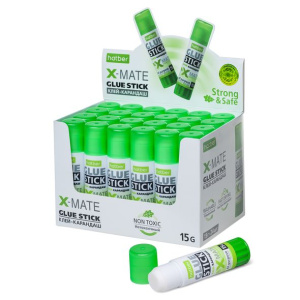 Клей-Карандаш Hatber X-Mate 15гр в картонной Дисплей-витрине