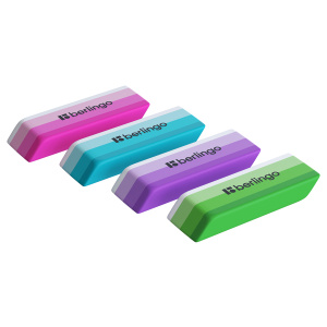 Ластик Berlingo /Stripes/, прямоугольный, скошенный, термопласт. резина, цвета ассорти, 50*19*9мм BL