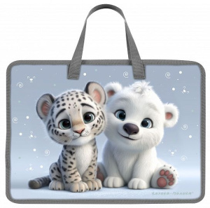 Папка д/труда с 2 ручками А4 широкая Каляка-Маляка СНЕЖНЫЙ БАРС И БЕЛЫЙ МИШКА 330х260х75 мм серый пл