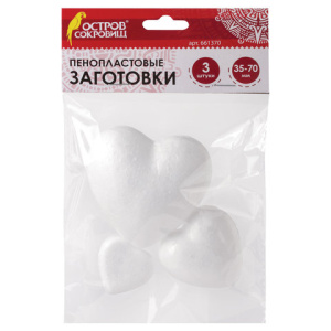 Пенопластовые заготовки для творчества /Сердечки/, 3 шт., ассорти, ОСТРОВ СОКРОВИЩ, 661370