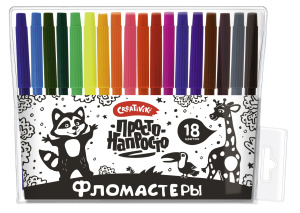 Фломастеры Creativiki ПРОСТО классические 18 цв. кругл. корп. стандартные ПВХ чехол
