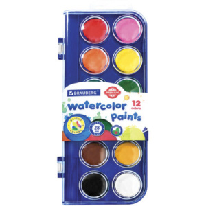 Краски акварельные BRAUBERG /PREMIUM/ 12 цветов, круглые кюветы 28 мм, пенал, 191743
