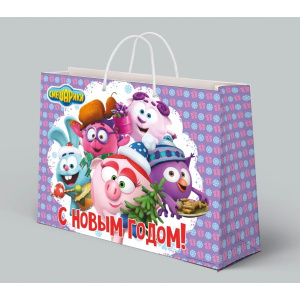 Веселый праздник. Смешарики. С Новым Годом!Пакет подарочный 46х61х20см,бум.,в пак. уп-12шт в кор.6уп