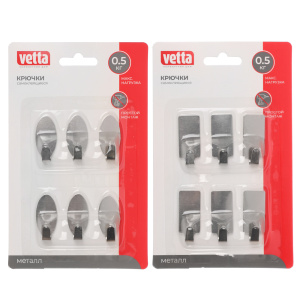 VETTA Набор крючков 6шт на липучке, в блистере, металл, SD-1987 (10702070/140125/5016443, Китайская 