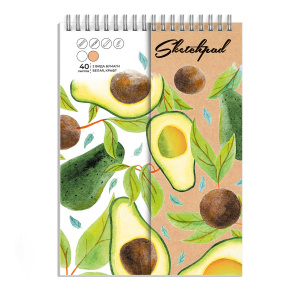 Скетчпад А5 148х210 мм, 40 л, блок - белый офсет, крафт-бумага 80 г/м², арт. 62771 АВОКАДО /обложка 