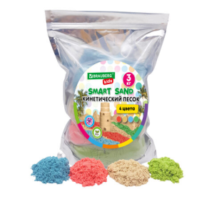 Песок для лепки кинетический, 4 цвета, 3000 г, пакет, BRAUBERG KIDS, 666005