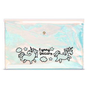 Папка для документов арт.49287 ВЕСЁЛЫЕ ЕДИНОРОГИ (А4, 34.5x24, одно отделение, радужный ПВХ, полноцв