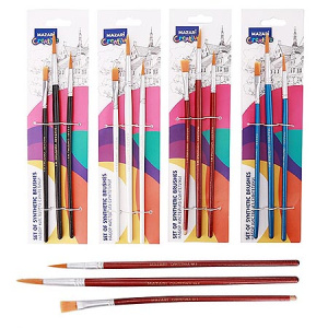 Набор кистей художественных, 3 шт (№1 плоская, №3, №5 круглые), из нейлона, обойма обжимная, ручка д