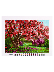 Н-р для вышив. бисером 19x25 см (частичн.заполн.,канва с рис) Цветущее дерево (Арт. AS042)