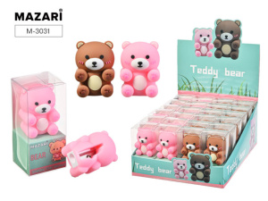 Точилка пластиковая TEDDY BEAR, 1 отверстие для заточки, ассорти 2 цвета, ПВХ-упаковка