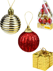 Набор ёлочных шаров 12 шт Красивый домик,4 см, золотой,красный НУ-0463