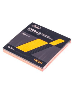 Бумага для заметок 100л 76x76мм с клеевым краем Hatber NEON Оранжевая в индив.упак.