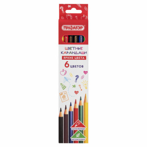 Карандаши цветные ПИФАГОР ЭКО /КЛАССИК/, 6 цветов, шестигранные, 182047