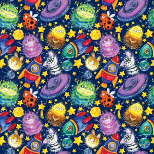 Упаковочная бумага Инопланетяне для сувенирной продукции в рулонах, мелованная с двух сторон, с полн