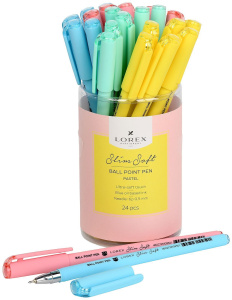 Ручка маслян. LOREX PASTEL Slim Soft синий 0,5 мм ассорти кругл. корп. ultra-soft touch игольчатый н