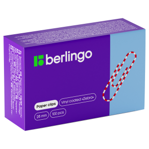 Скрепки 28мм, Berlingo /Зебра/, 100шт., цветные, карт. упак. BK2515