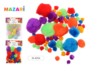 Помпоны декоративные разных размеров, 60 шт, ассорти цветов-2 вида, ОПП-пакет с европодвесом