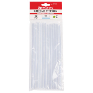 Клеевые стержни, диаметр 7мм, длина 200мм, прозрачные, КОМПЛЕКТ 12 шт., BRAUBERG, европодвес, 670292