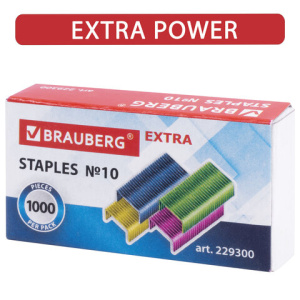 Скобы для степлера цветные №10, 1000 штук, BRAUBERG /EXTRA/, до 20 листов, 229300